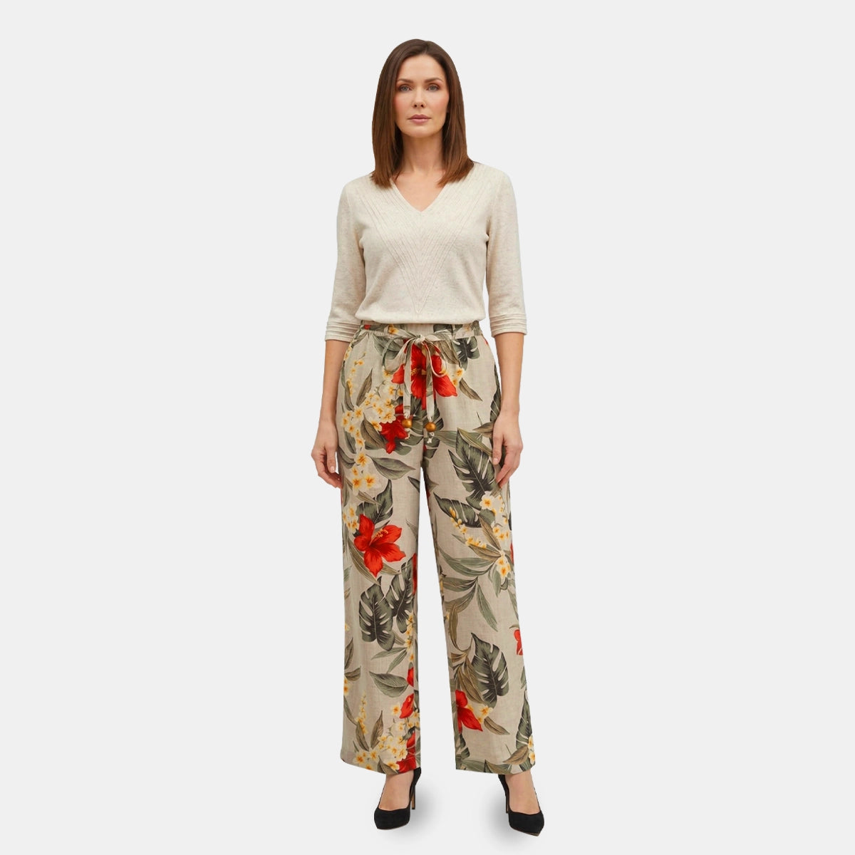 V68342 - Pantalon estampado con pinzas Taniana
