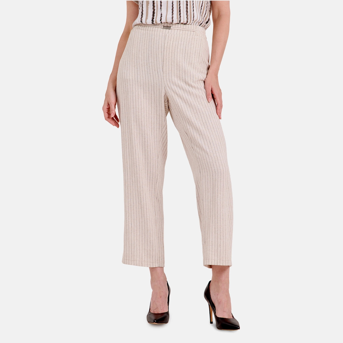 V68642 - Pantalón rayado con cinturón Leah
