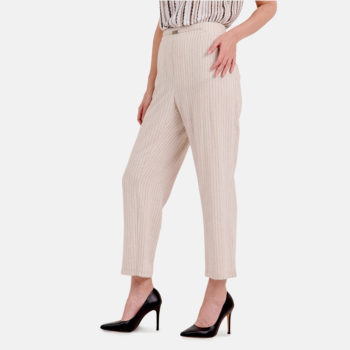 V68642 - Pantalón rayado con cinturón Leah