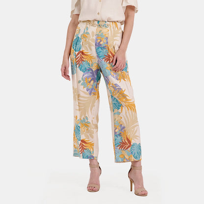 V68842 - Pantalón estampado tropical con cadena en pretina Catalina