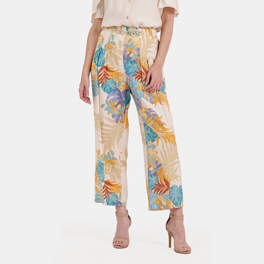 V68842 - Pantalón estampado tropical con cadena en pretina Catalina