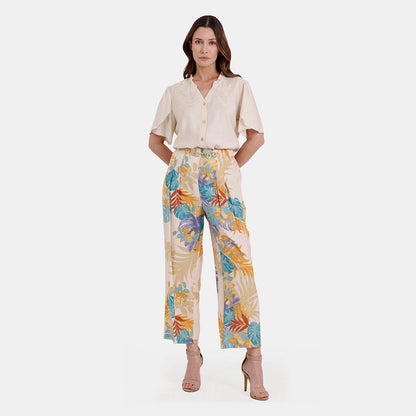V68842 - Pantalón estampado tropical con cadena en pretina Catalina