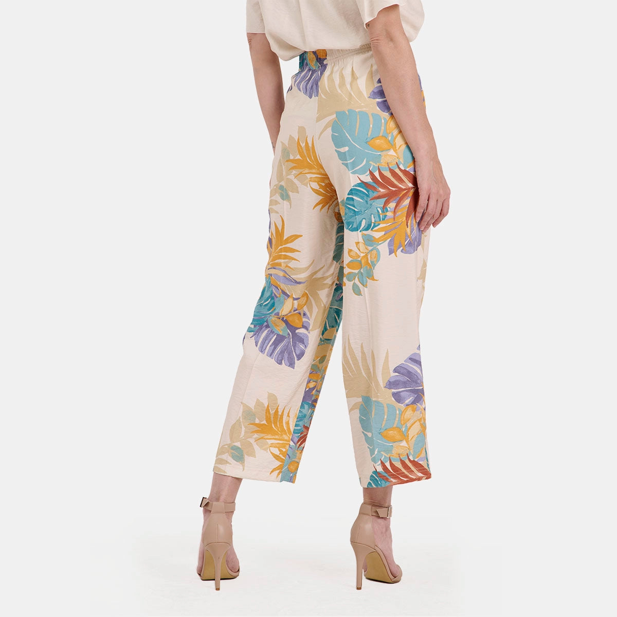V68842 - Pantalón estampado tropical con cadena en pretina Catalina
