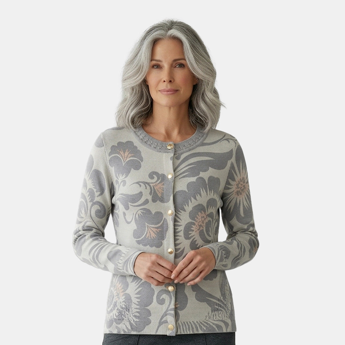 V68881 - Cárdigan estampado con detalle de trenza en costado Complemento