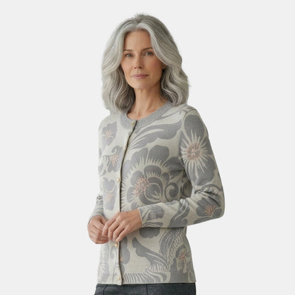 V68881 - Cárdigan estampado con detalle de trenza en costado Complemento