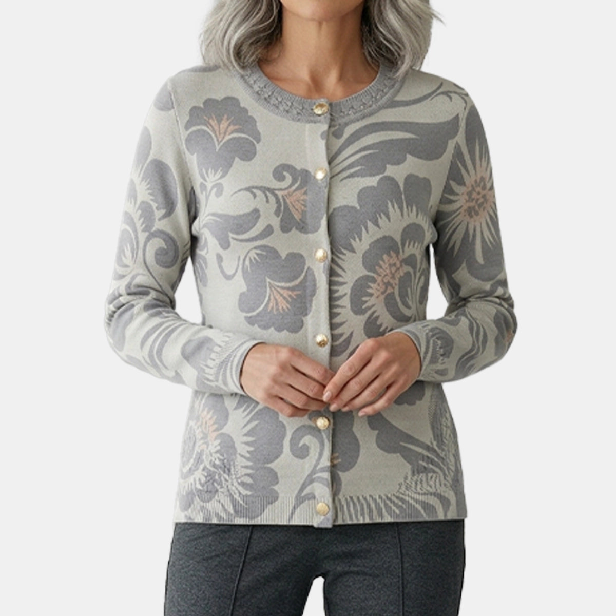 V68881 - Cárdigan estampado con detalle de trenza en costado Complemento