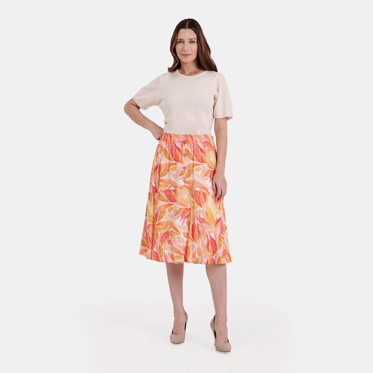 V68922 - Falda estampada con botones Helena