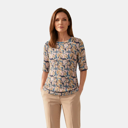 V69101 - Blusa estampada cuello redondo complementos