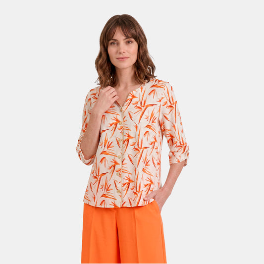 V69102 - Blusa estampada con cuello tipo mao Keisha