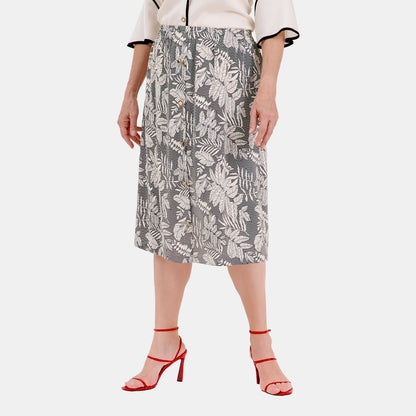 V69122 - Falda estampado tropical con botones al frente Leonor