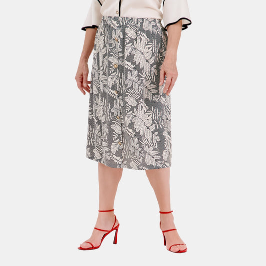 V69122 - Falda estampado tropical con botones al frente Leonor