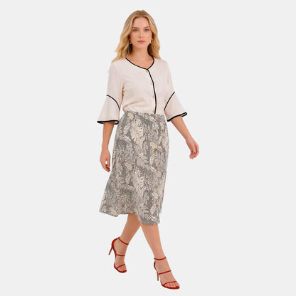 V69122 - Falda estampado tropical con botones al frente Leonor