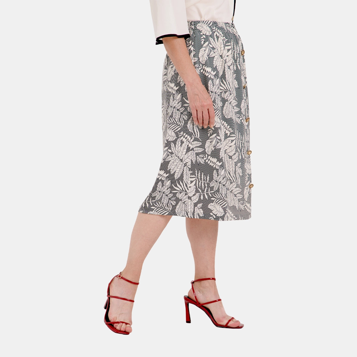 V69122 - Falda estampado tropical con botones al frente Leonor