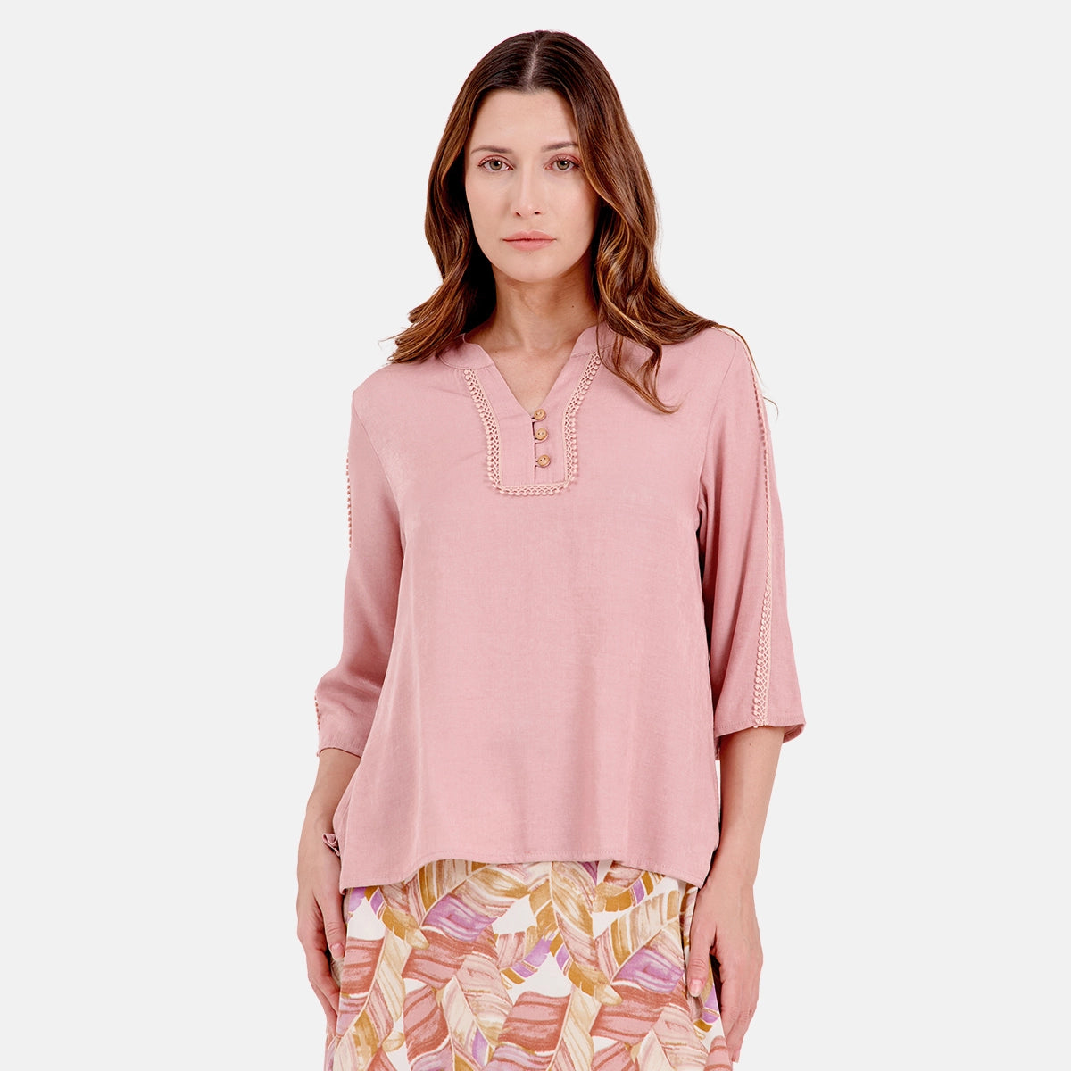 V69302 - Blusa con detalle tejido y manga 3/4 Antonieta