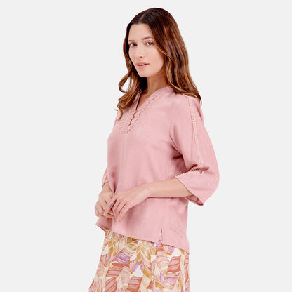 V69302 - Blusa con detalle tejido y manga 3/4 Antonieta