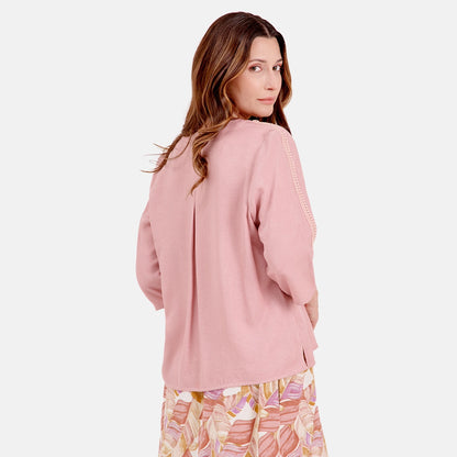 V69302 - Blusa con detalle tejido y manga 3/4 Antonieta