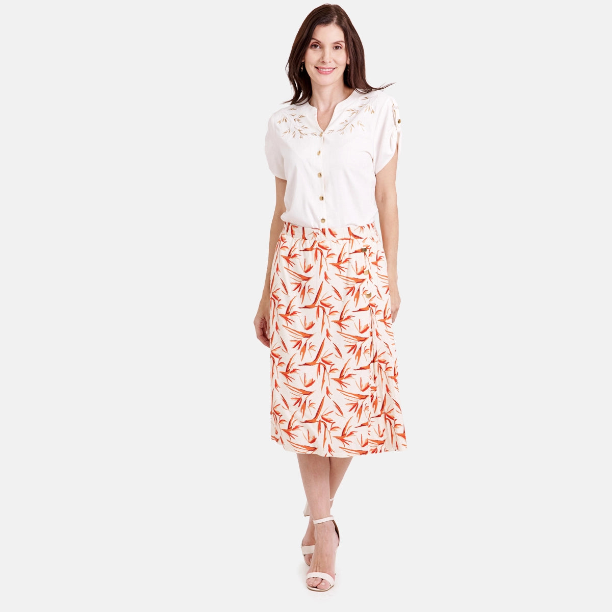V69422 - Falda estampada con botones al costado Keisha