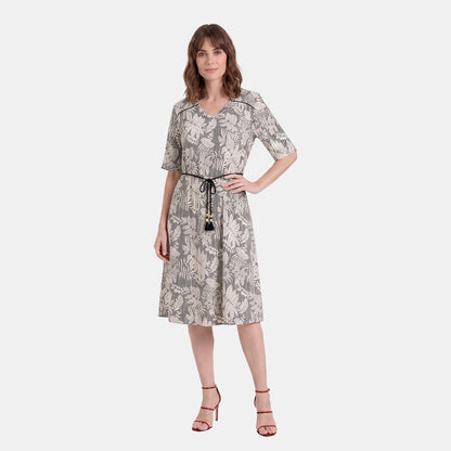 V69532 - Vestido estampado tropical con cinturón Leonor