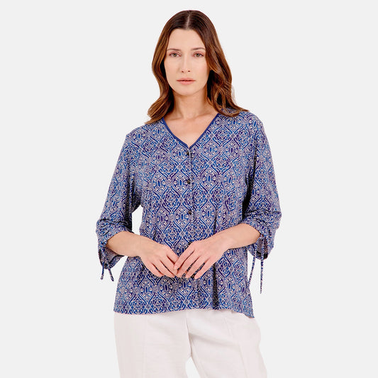 V69702 - Blusa estampada con manga ajustable Reina