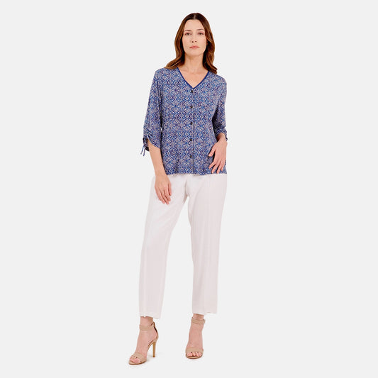 V69702 - Blusa estampada con manga ajustable Reina