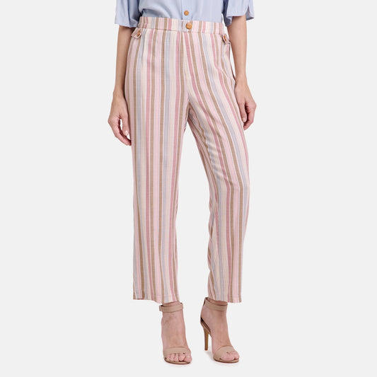 V69842 - Pantalón rayado con tiras ajustables Maria