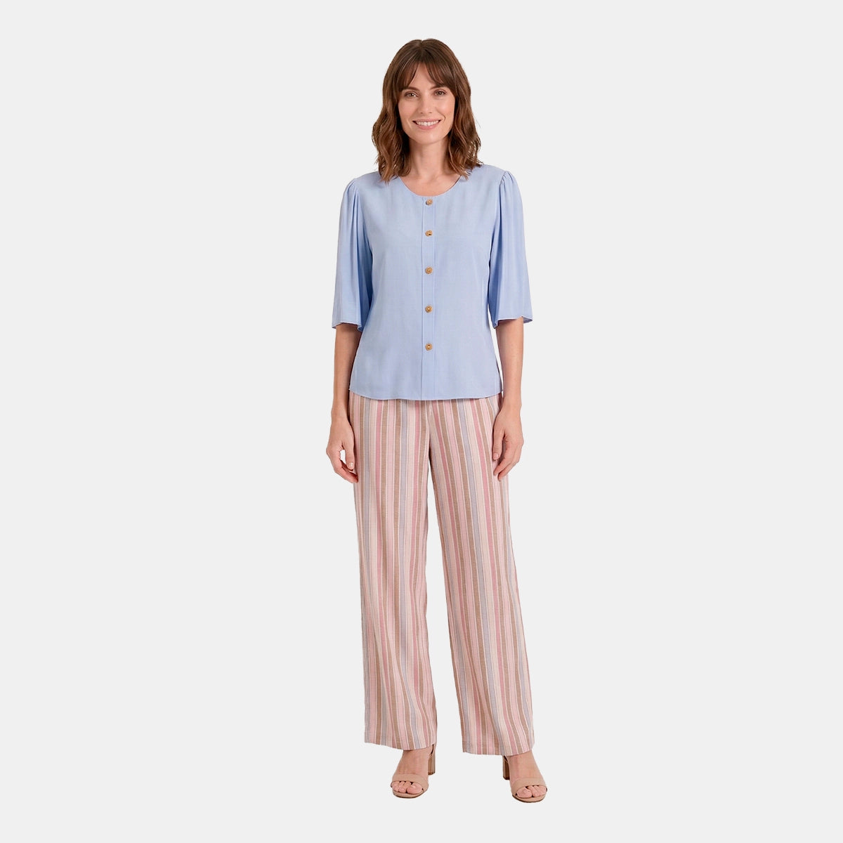 V69842 - Pantalón rayado con tiras ajustables Maria